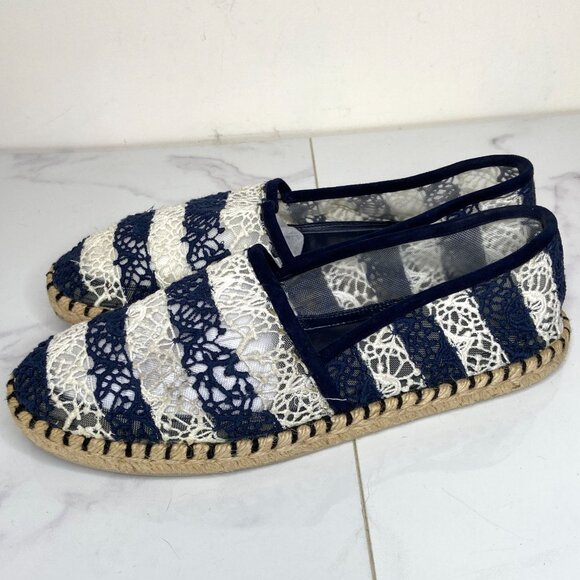 Louis Vuitton Blue & White Striped Crochet Lace Flat SEA BREEZE Espadrilles 36.5 - Picture 10 of 12